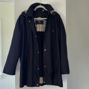 Burberry Jacket Men’s XL  Black Removable Hood Vintage Rain Parka 90’s